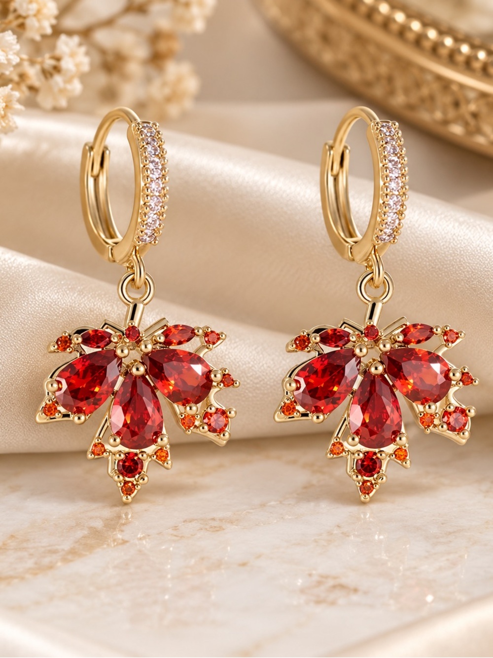 Gold Marple Leaf Drop Earrings - Fall jewelry